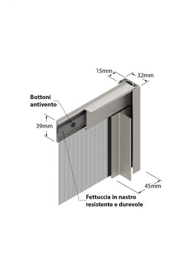 Zanzariera Antivento a rullo Laterale, a Molla, per Larghezze Vano fino a 140 cm, Ingombro da 45 mm - 812