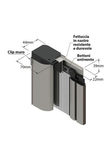 Zanzariera Antivento a rullo Laterale, a Molla e a doppia Apertura, per Larghezza Vano fino a 280 cm, ingombro da 45 mm - 15029