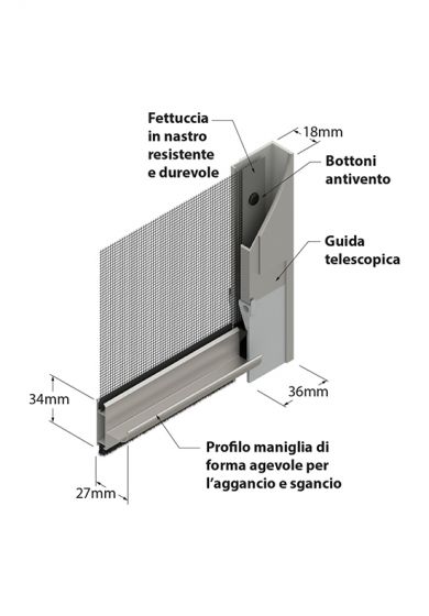 Zanzariera Antivento a rullo Verticale, a Molla "Regola", ingombro da 55 mm - 816