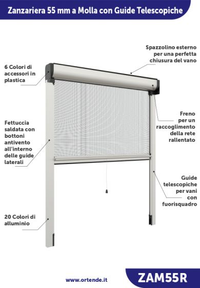 Zanzariera Antivento a rullo Verticale, a Molla "Regola", ingombro da 55 mm - 816