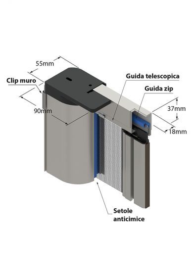 Zanzariera Antivento a rullo Laterale Anticimice "Sigilla" con cerniera ZIP, a doppia Apertura per larghezza Vano oltre 150 cm, con Guida bassa da 17 mm, ingombro da 55 mm - 17990